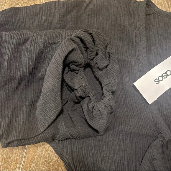 ASOS Linen Cotton Long Puff Sleeve Top Lace Up Black Deep V Front Y2K 4 S - Picture 8 of 12